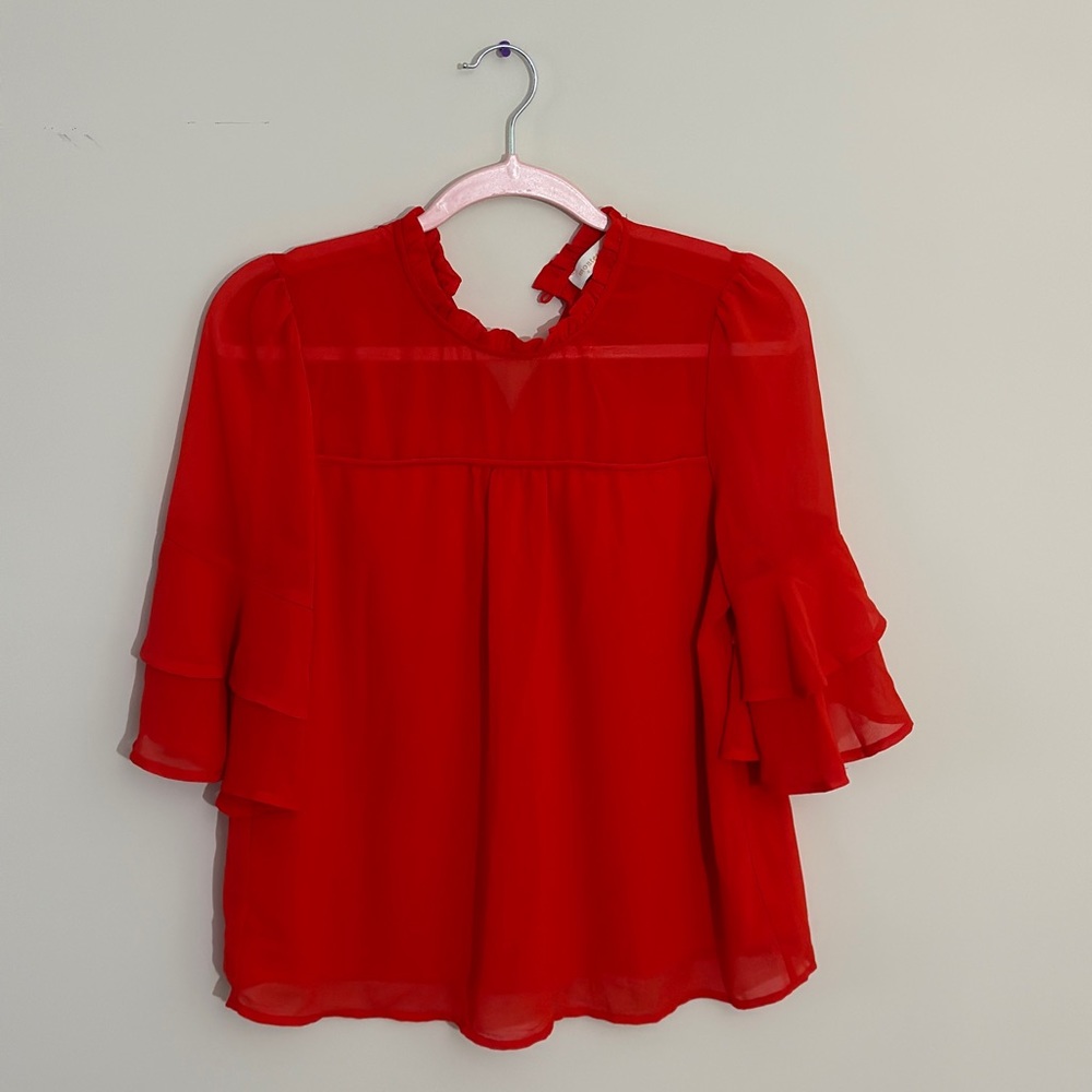 Red Ruffle blouse Size Medium - Picture 3 of 3